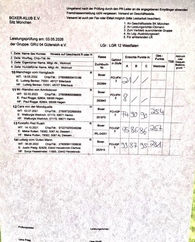 2 x FCI-IFH3 - 3 x FCI-IGP3 Ergebnisse siehe Meldebogen 2 x FCI-IFH3 - 3 x FCI-IGP3 Ergebnisse siehe Meldebogen